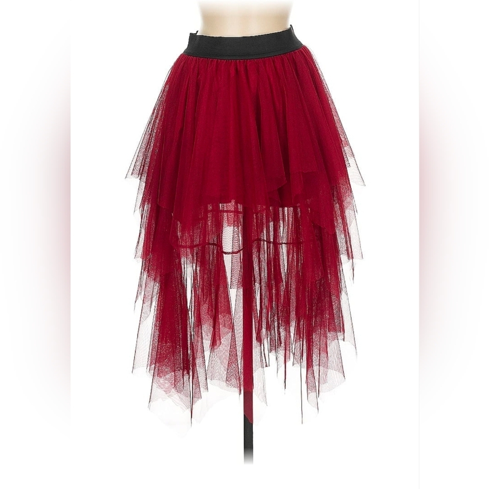 Elegant Burgundy Layered Tulle Skirt
